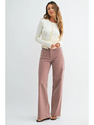 Classic Relaxed Wide Leg - Brown Pinstripe