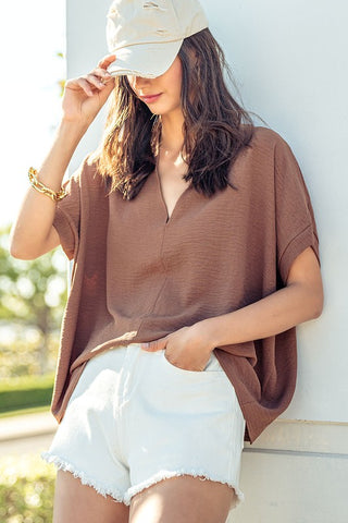 Robbie Oversized V-Neck Short Sleeve Top