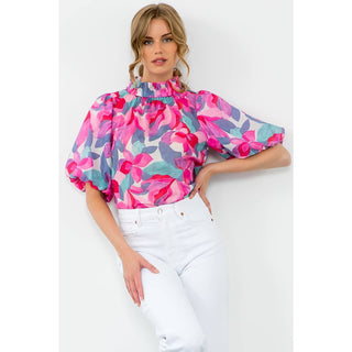 Puff Sleeve Flower Print Top