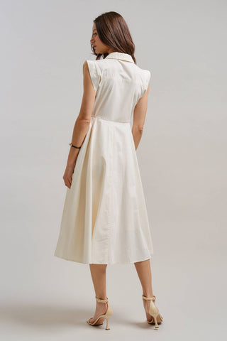 Collared Cap Sleeve Wrap Midi Dress