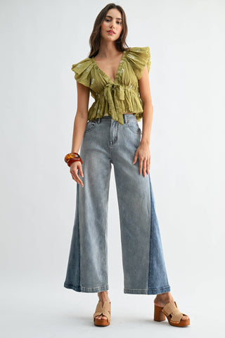 Wide Leg Contrast High Waist Jeans