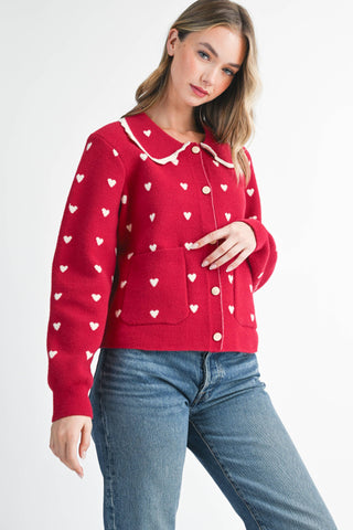 Heart Pointelle Peter Pan Cardigan