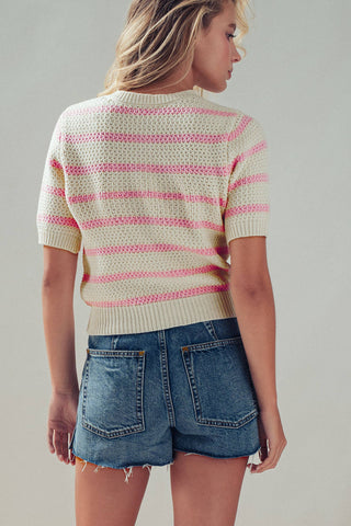 Retro  Striped Textured Knit Button-Up Top