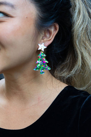 Christmas Tree Earrings - Green Sparkle // Holiday