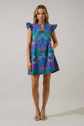 Yori Tropical Evalyn Ruffle Mini Dress