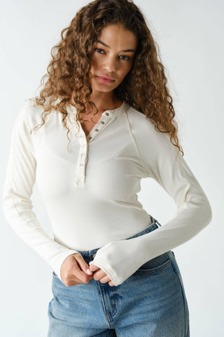 Essential Long-Sleeved Micro-Ribbed Henley Top
