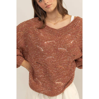 Pointelle Chunky Knit Sweater