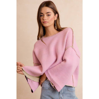 Striped Reversible Rolled Sleeve Sweater