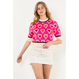 Heart Knit Short Sleeve Top