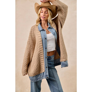 Layered Denim Cardigan