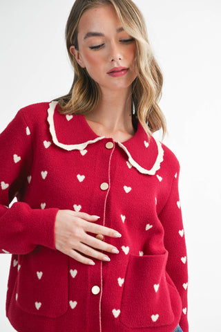 Heart Pointelle Peter Pan Cardigan