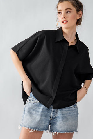 Relaxed Fit Hidden Placket Short Sleeve Top