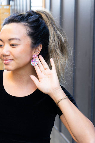 Christmas Ornament Earrings - Light Pink Sparkle // Holiday