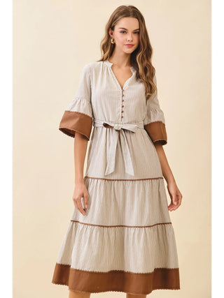 Contrast Trim Midi Dress