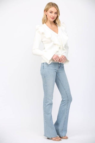 Cascading Pearl Ruffle Cardigan