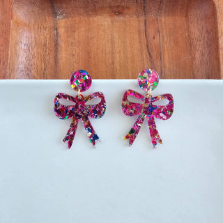 Bow Earrings - Pink Sparkle