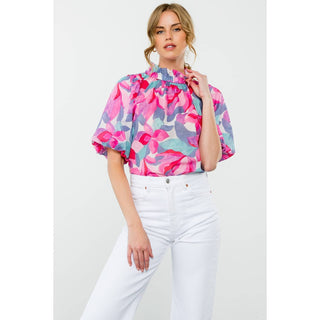 Puff Sleeve Flower Print Top