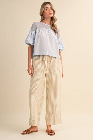 STRIPED WIDE LEG DRAWSTRING PANTS