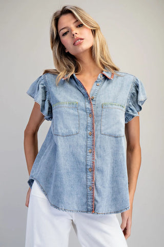 Snow Washed Whipstitch Blouse