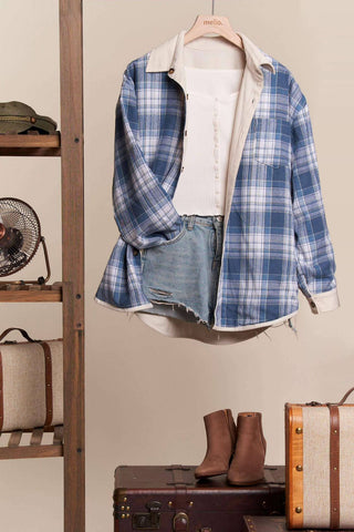 Reversible Corduroy and Plaid Flannel Shacket