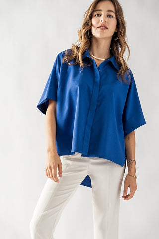 Relaxed Fit Hidden Placket Short Sleeve Top