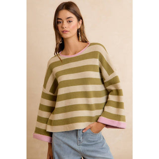 Striped Reversible Rolled Sleeve Sweater