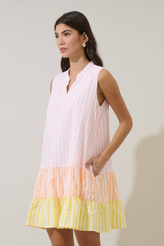 Addely Striped Color Block Shift Mini Dress