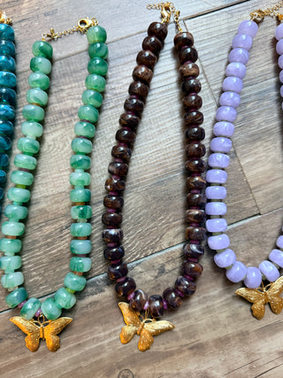 Chunky Beaded Butterfly Necklace