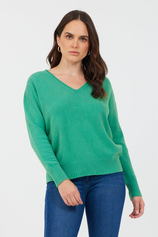 Franklin V Neck Rib Hem Soft Knit Sweater