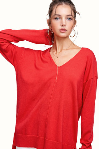 Stretchy V-Neck Lightweight Knit