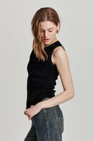 CORA SLEEVELESS RIB TANK BLACK CHENILLE