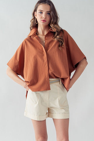 Relaxed Fit Hidden Placket Short Sleeve Top