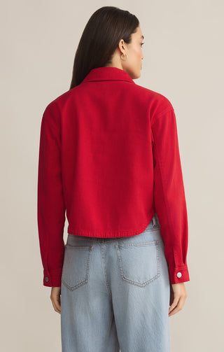 All Day Cropped Denim Jacket - Cherry Red