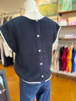 Contrast Trim Knit w/ Back Buttons