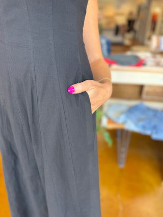 Square Neck Cap Sleeve Midi Dress