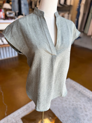 Suede V-Neck Cap Sleeve Top