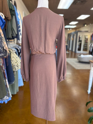 Mocha Wrap Long Sleeve Dress