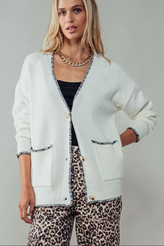 Stitched Edge Knit Cardigan