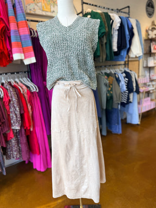 Drawstring Suede A-Line Skirt