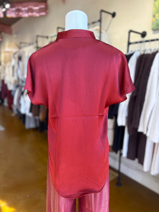 Crinkled Satin V-Neck Blouse