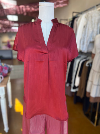 Crinkled Satin V-Neck Blouse