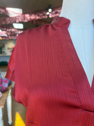 Crinkled Satin V-Neck Blouse