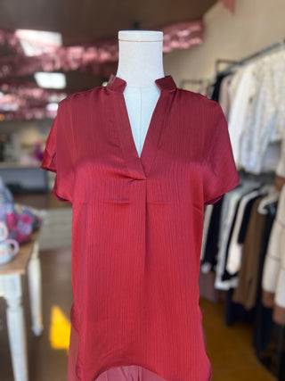 Crinkled Satin V-Neck Blouse