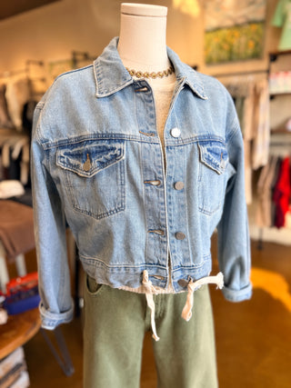 Tied Waist Cropped Denim Jacket