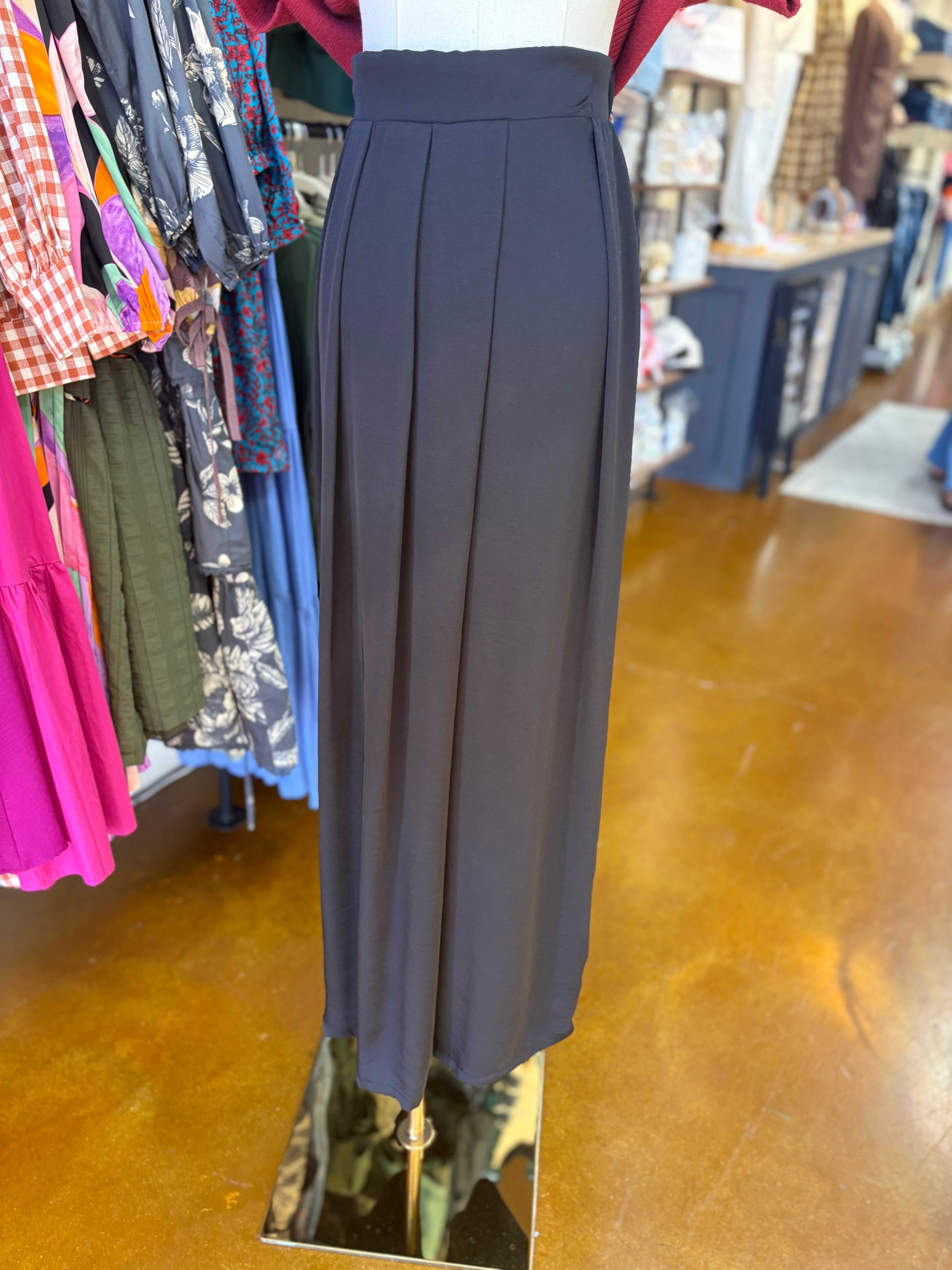 Washed Satin Asymmetrical Pleated Pants