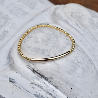 14K Gold Filled Bar & Hammered Bead Bracelet