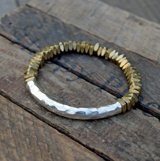 Hammered Thai Silver Bar & Cut Brass Bracelet