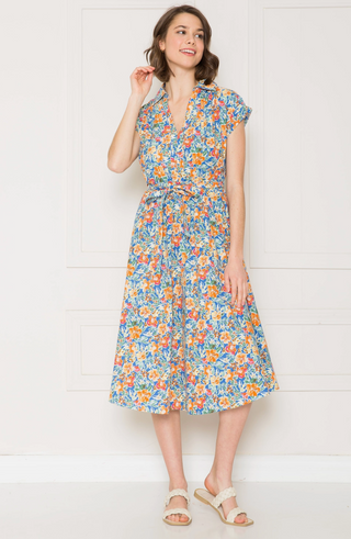 Jesse Multi-Orange Floral Midi Dress