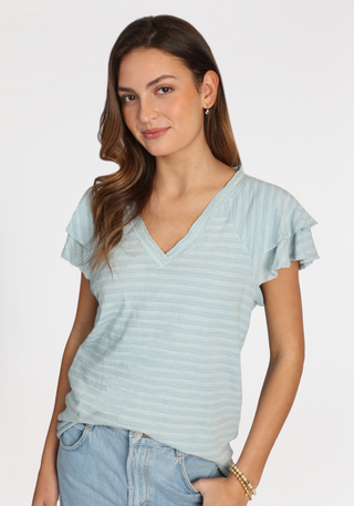 Ruffle Sleeve Faded Stripe Tee