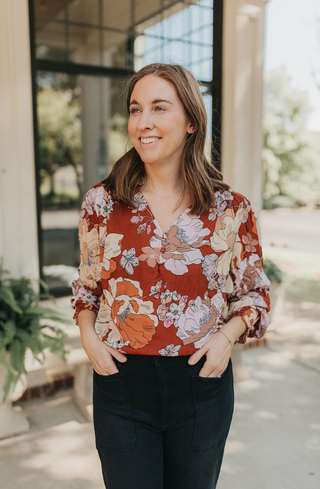 Mahogany Floral Printed Blouse